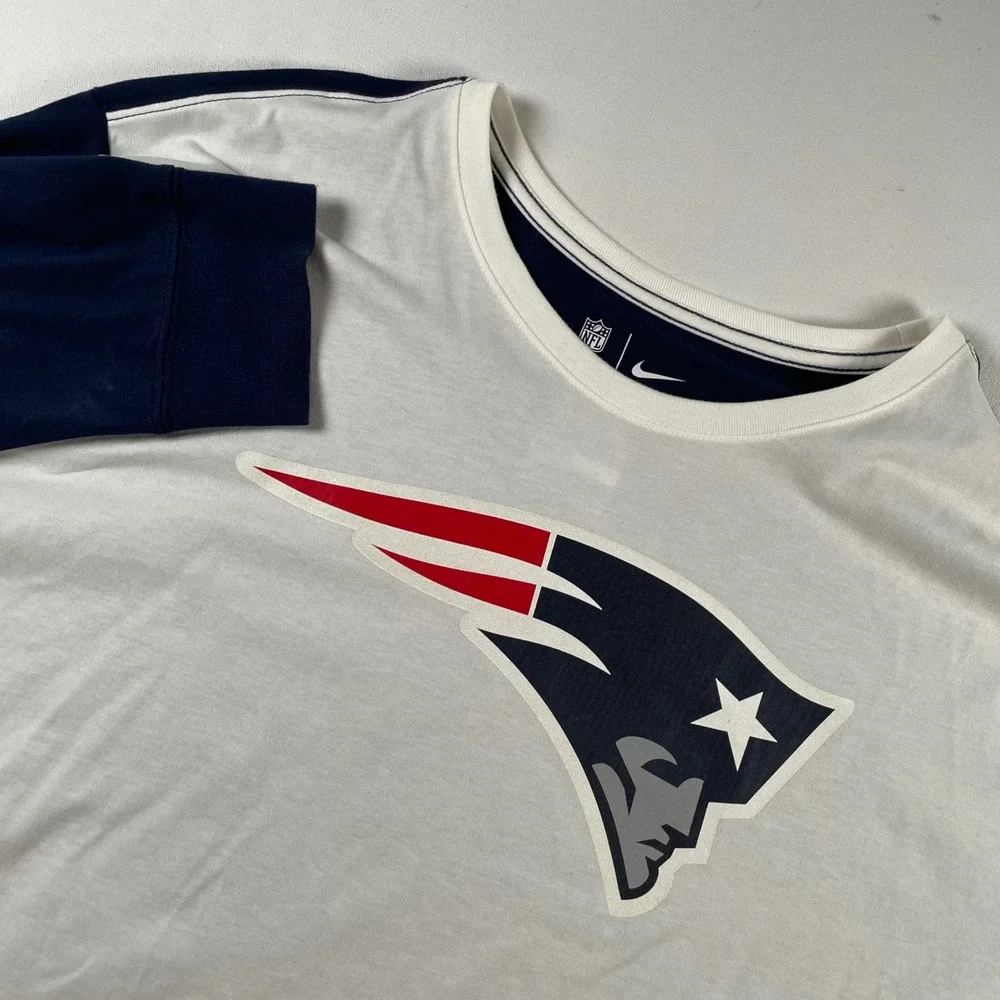 Nike New England Patriots Dri-FIT‎ Long Sleeve Shirt Mens XXL White Navy NFL Tee